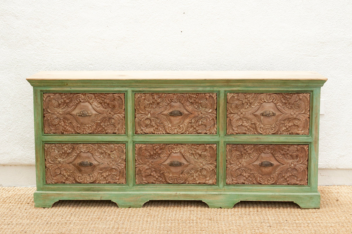 Long Verandah Carved & Painted Rustic Dresser