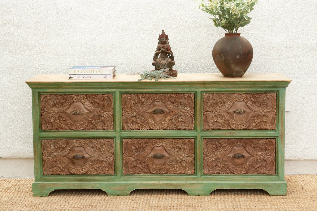 Long Verandah Carved & Painted Rustic Dresser