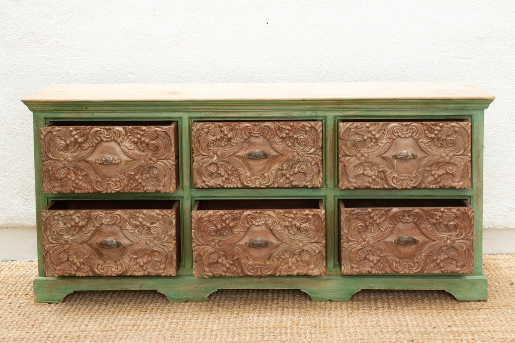 Long Verandah Carved & Painted Rustic Dresser