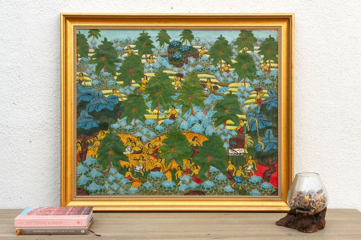 Vibrant Balinese Framed Harvest Painting