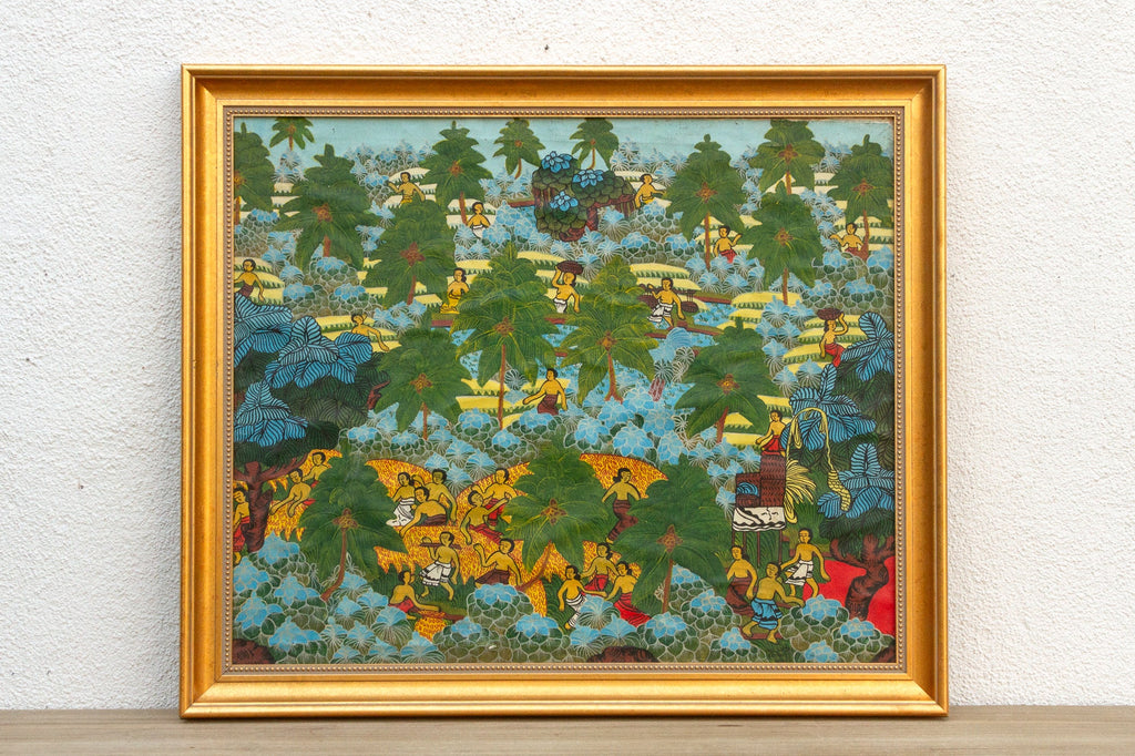 Vibrant Balinese Framed Harvest Painting