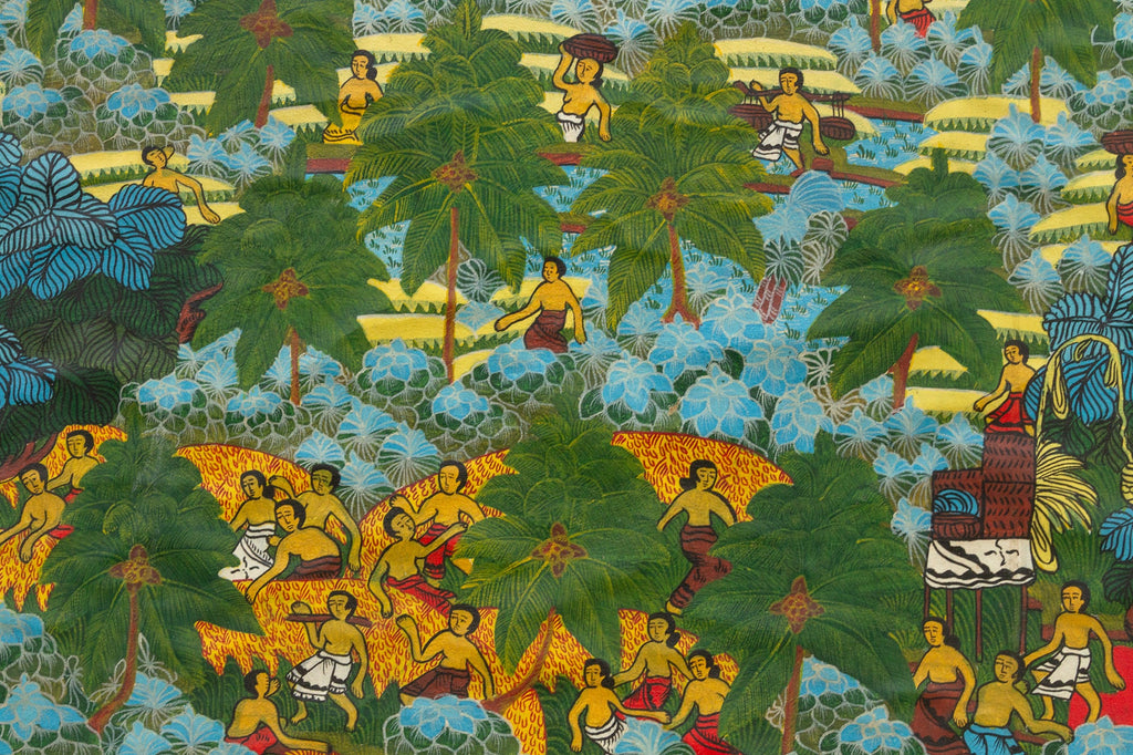 Vibrant Balinese Framed Harvest Painting