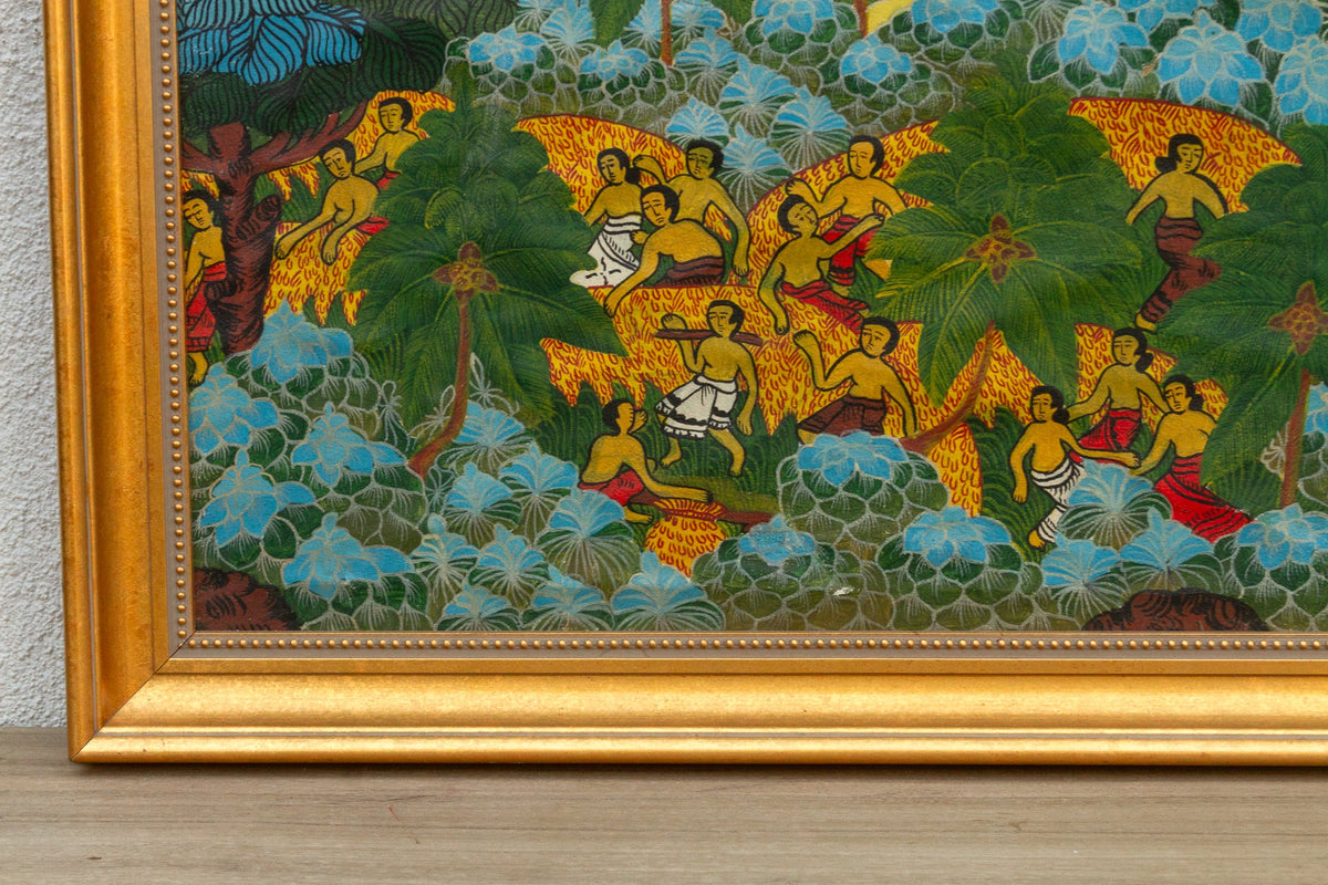 Vibrant Balinese Framed Harvest Painting