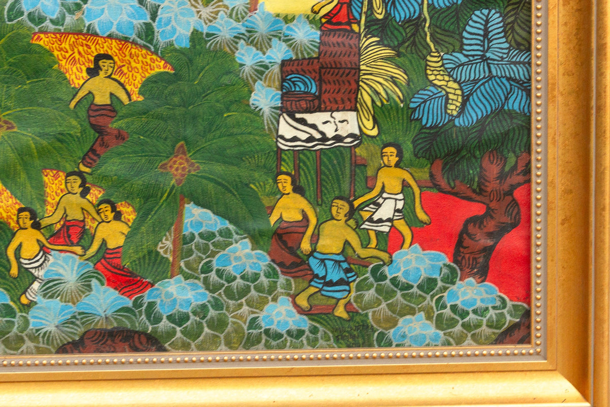 Vibrant Balinese Framed Harvest Painting