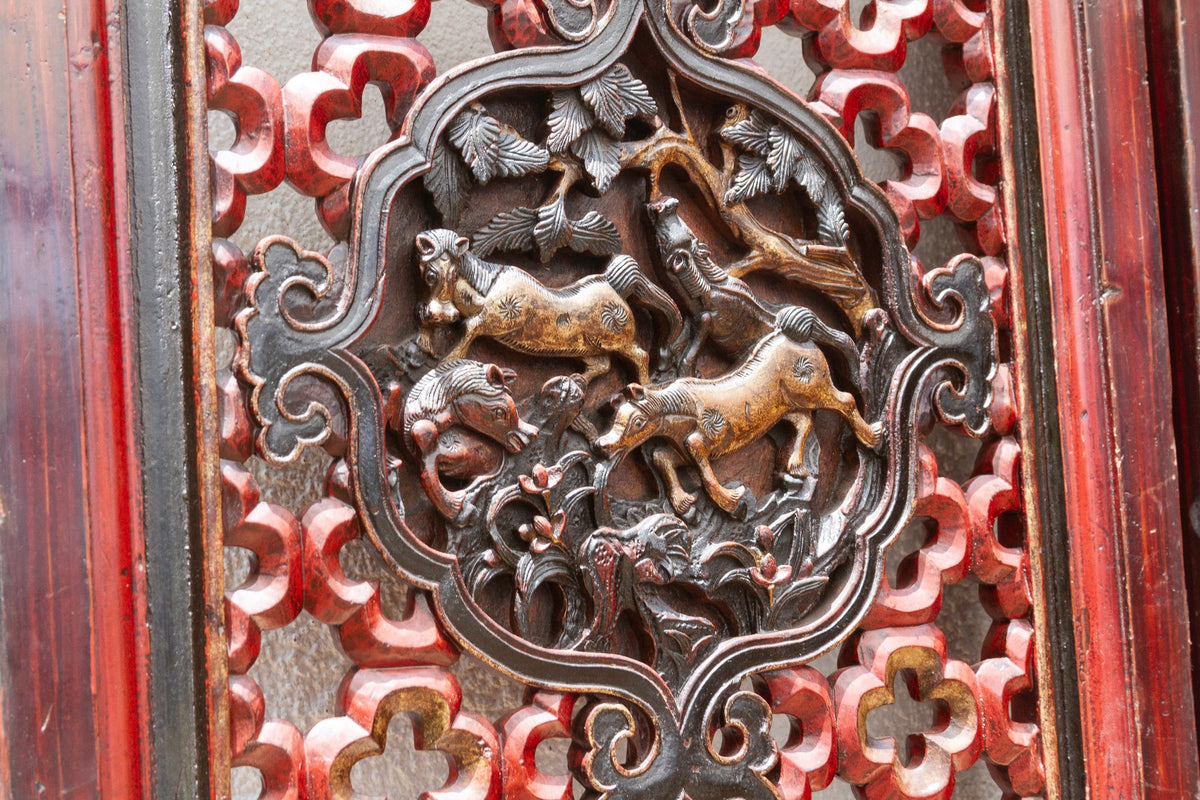Dragon's Gaze Pair of Early 20th Century Chinese Lattice Door Panels