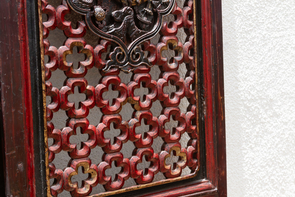 Dragon's Gaze Pair of Early 20th Century Chinese Lattice Door Panels
