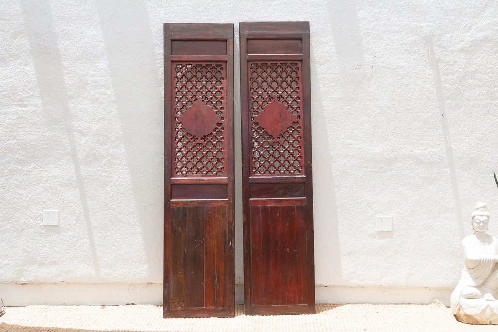 Dragon's Gaze Pair of Early 20th Century Chinese Lattice Door Panels