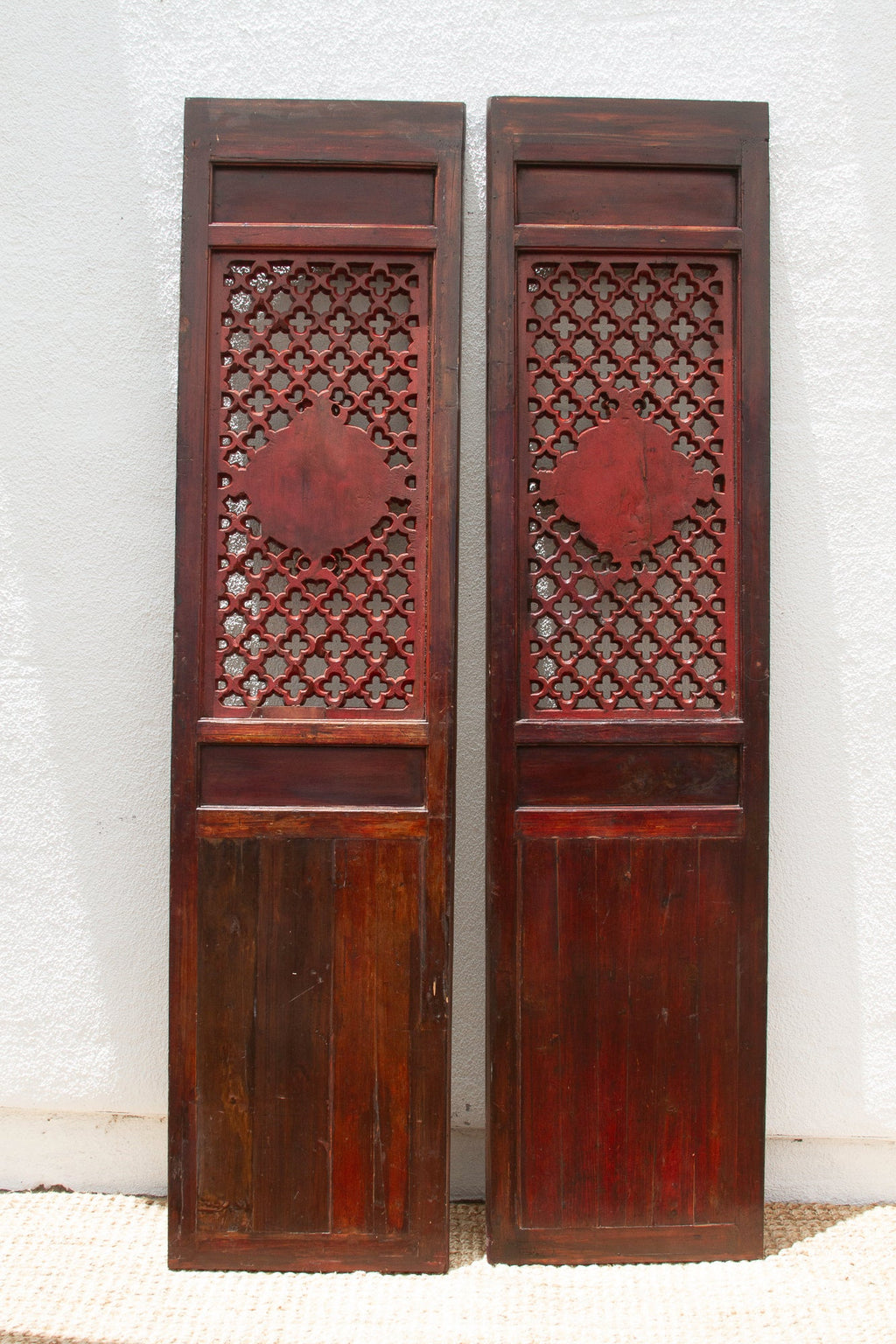Dragon's Gaze Pair of Early 20th Century Chinese Lattice Door Panels