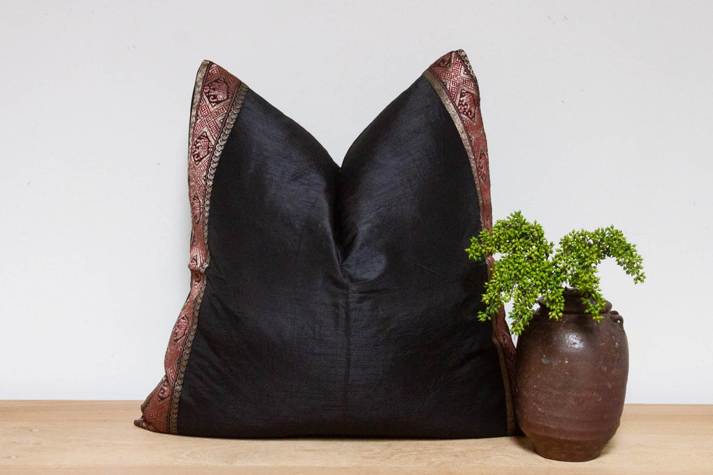 Olive Black Festive Silk Euro Pillow Cover
