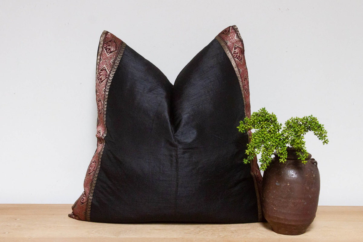Olive Black Festive Silk Euro Pillow Cover