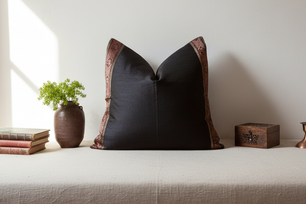 Olive Black Festive Silk Euro Pillow Cover