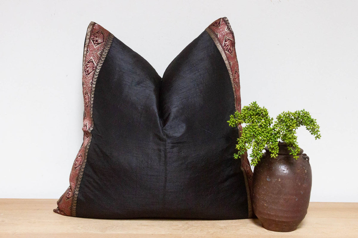 Olive Black Festive Silk Euro Pillow Cover