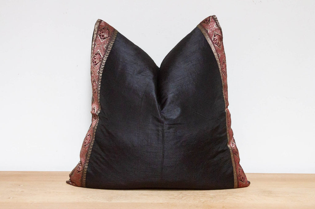 Olive Black Festive Silk Euro Pillow Cover