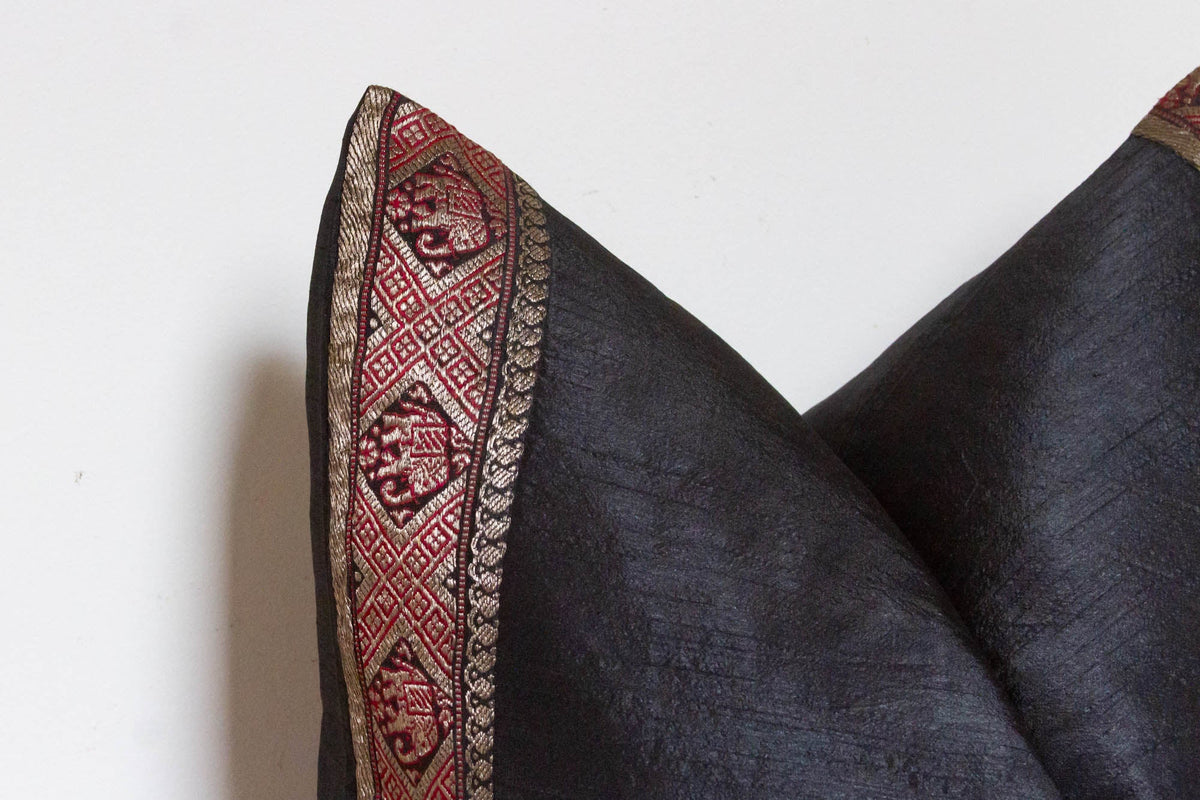 Olive Black Festive Silk Euro Pillow Cover