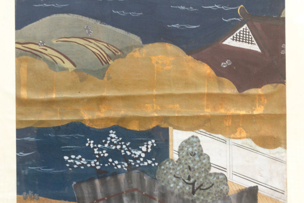 Set of 2, Tall Antique Japanese Nature Scroll Paintings