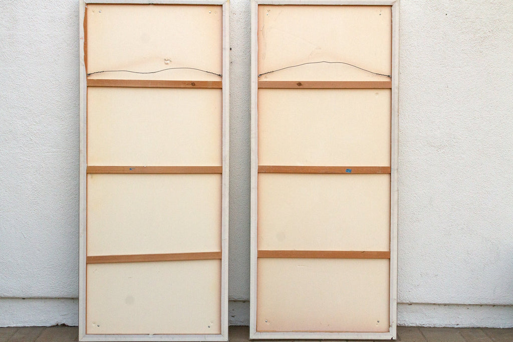 Set of 2, Tall Antique Japanese Nature Scroll Paintings