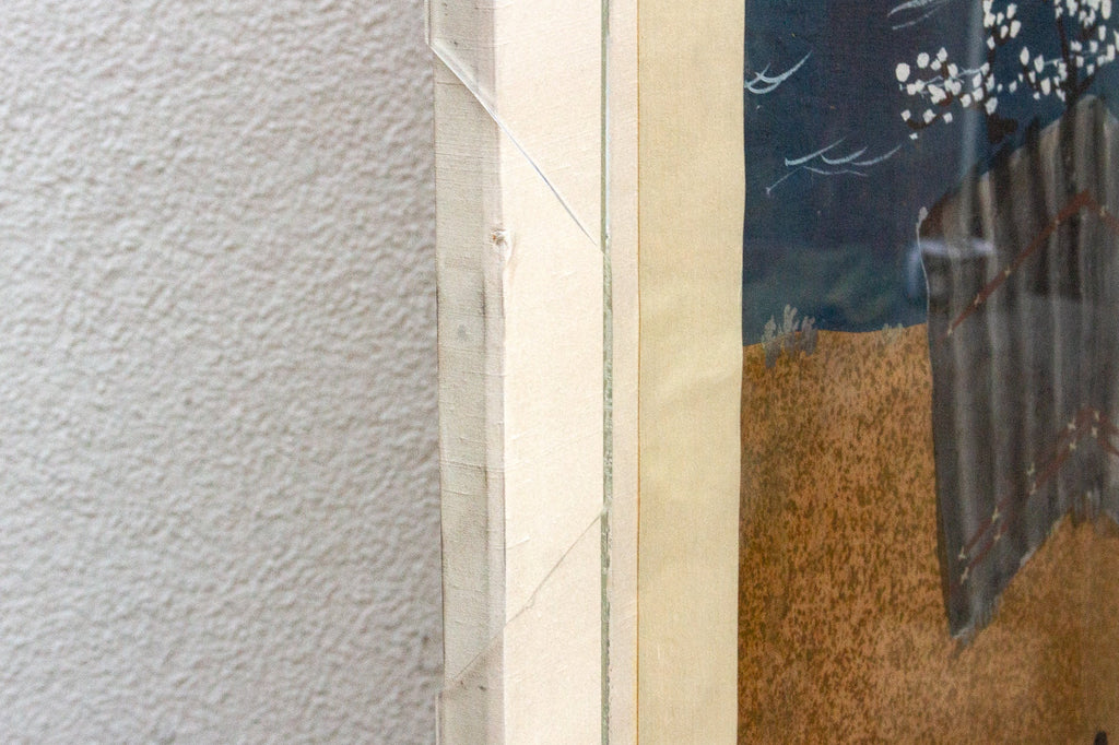 Set of 2, Tall Antique Japanese Nature Scroll Paintings