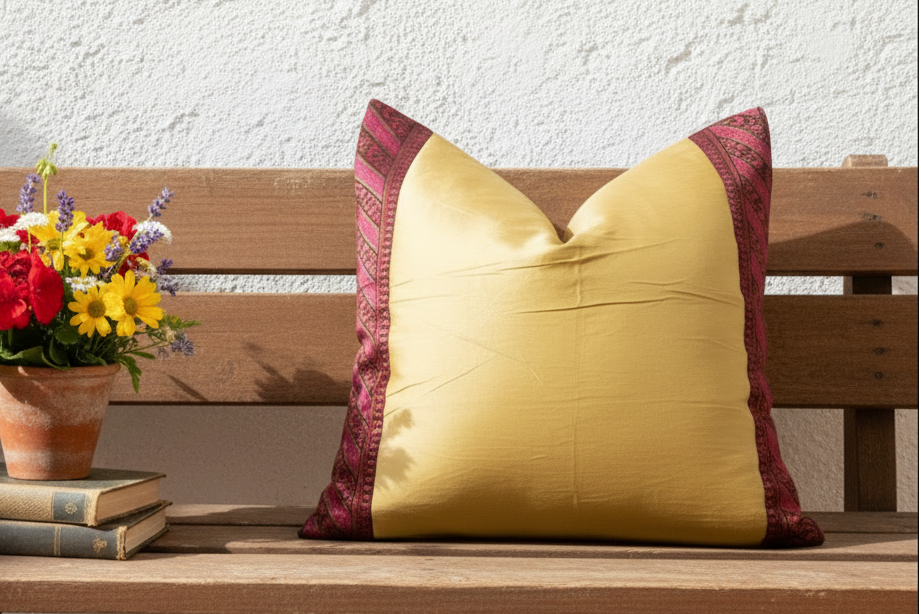 Old Gold Festive Silk Euro Pillow Cover