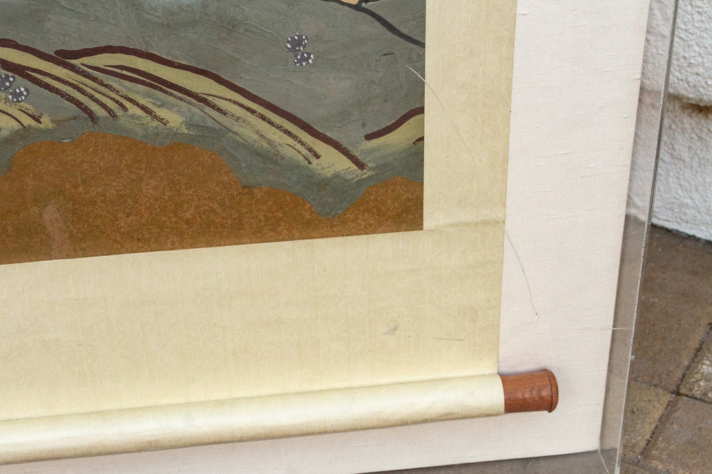 Set of 2, Tall Antique Japanese Nature Scroll Paintings