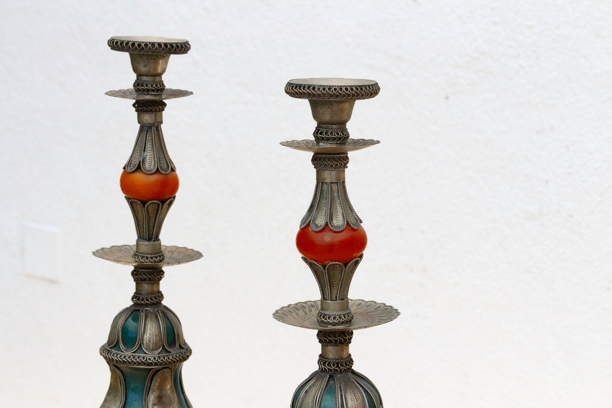 Pair of Ornate Vintage Tibetan Candleholders