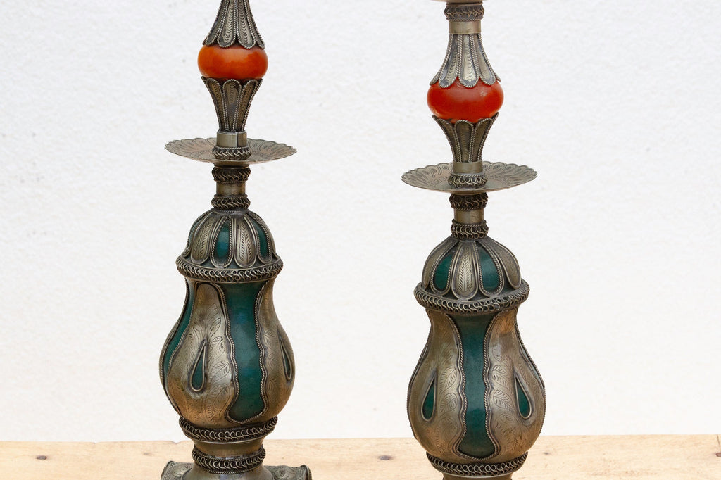 Pair of Ornate Vintage Tibetan Candleholders