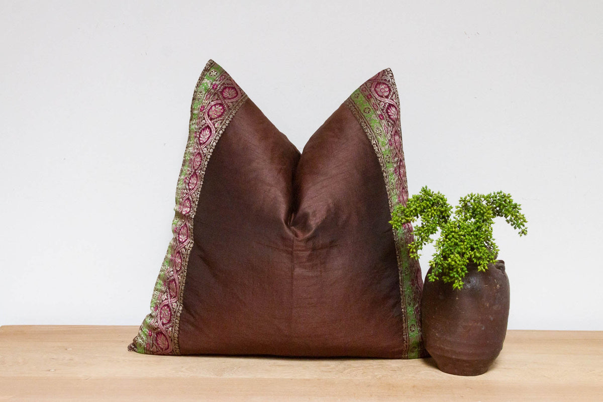 Dark Copper Festive Silk Euro Pillow Cover