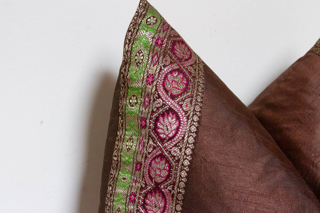 Dark Copper Festive Silk Euro Pillow Cover