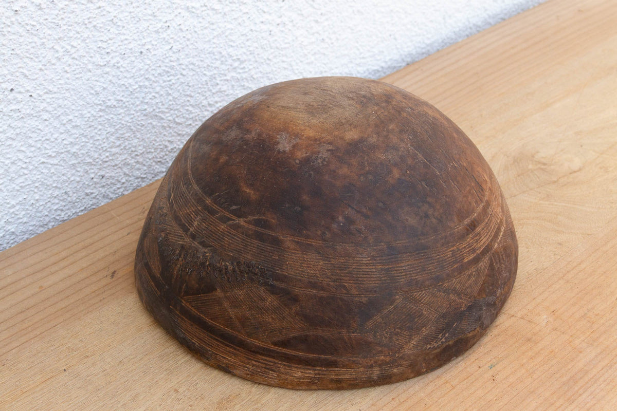 Handcarved African Rounded Wooden Bowl