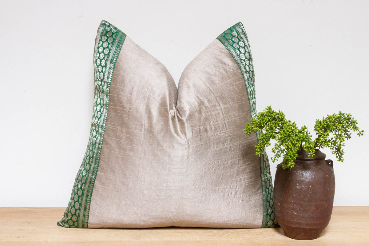 Limestone Festive Silk Euro Pillow Cover
