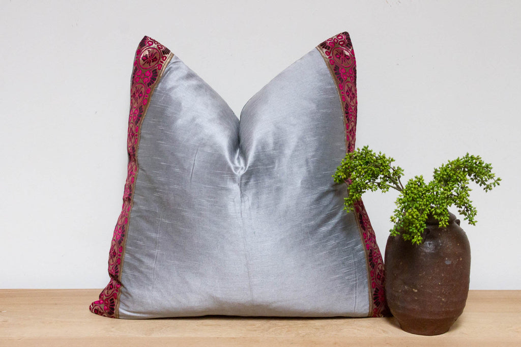 Kashmir Gray Festive Silk Euro Pillow Cover