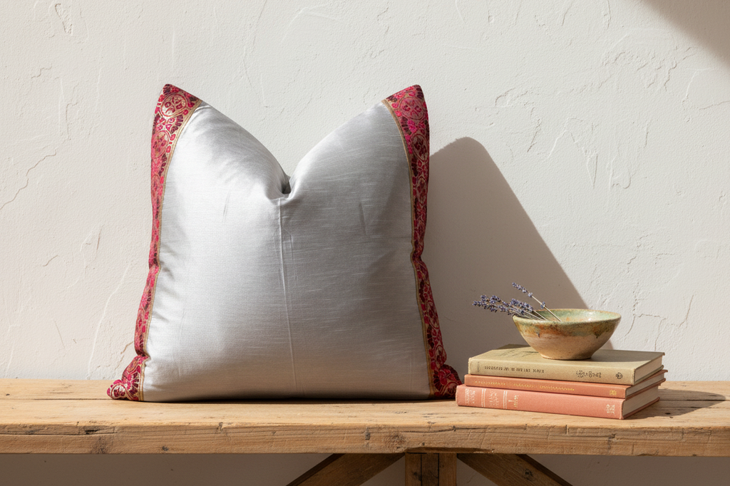 Kashmir Gray Festive Silk Euro Pillow Cover