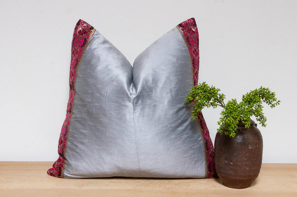 Kashmir Gray Festive Silk Euro Pillow Cover