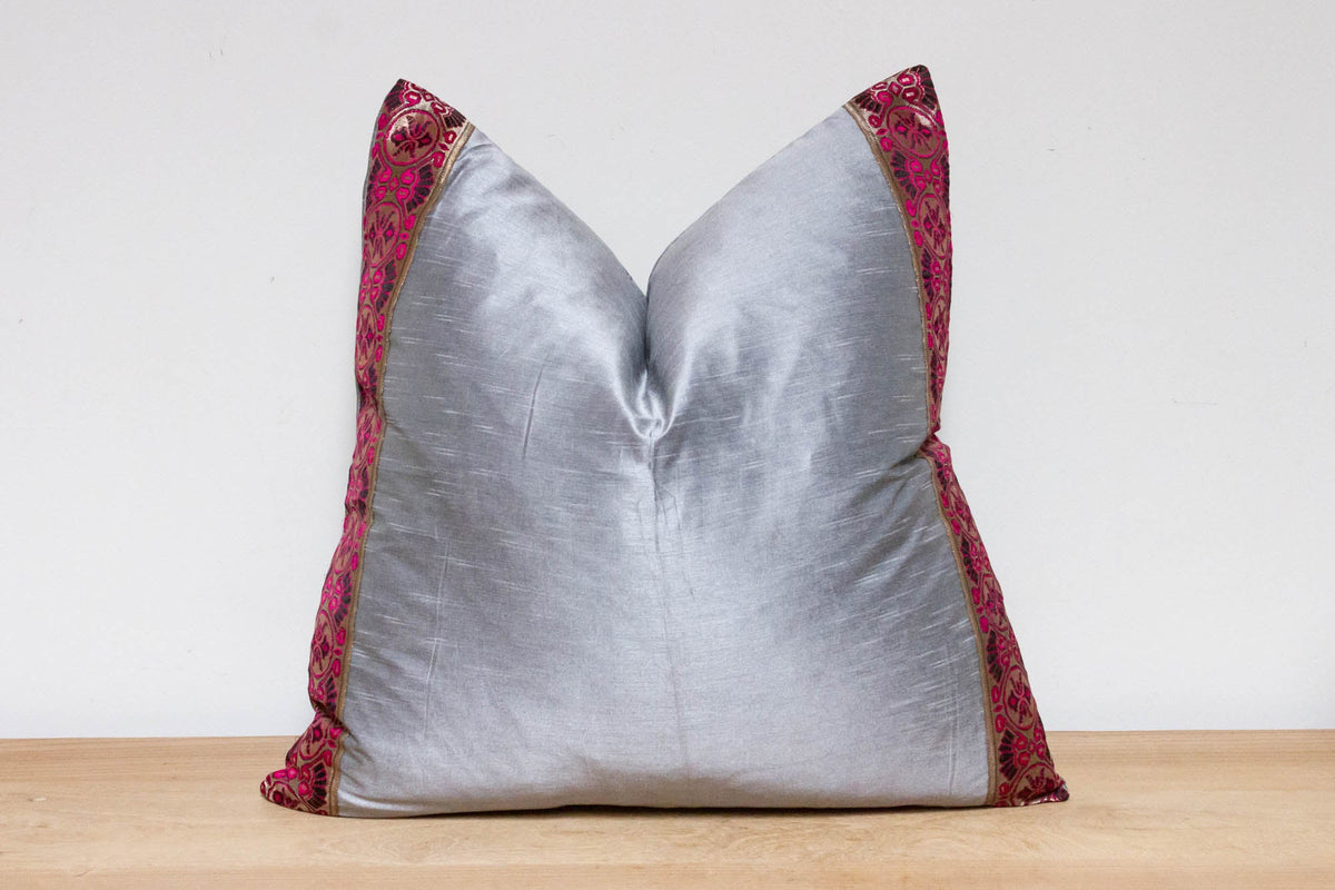 Kashmir Gray Festive Silk Euro Pillow Cover