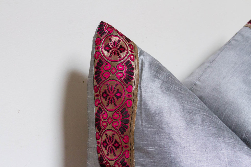 Kashmir Gray Festive Silk Euro Pillow Cover