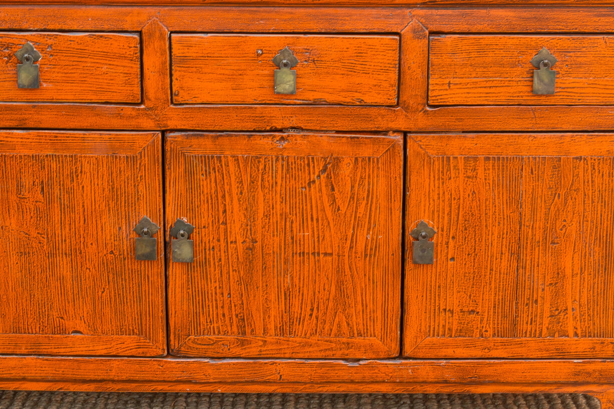 Vintage Rust Orange Painted Sideboard