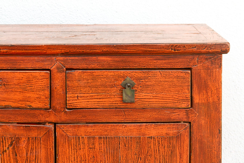 Vintage Rust Orange Painted Sideboard