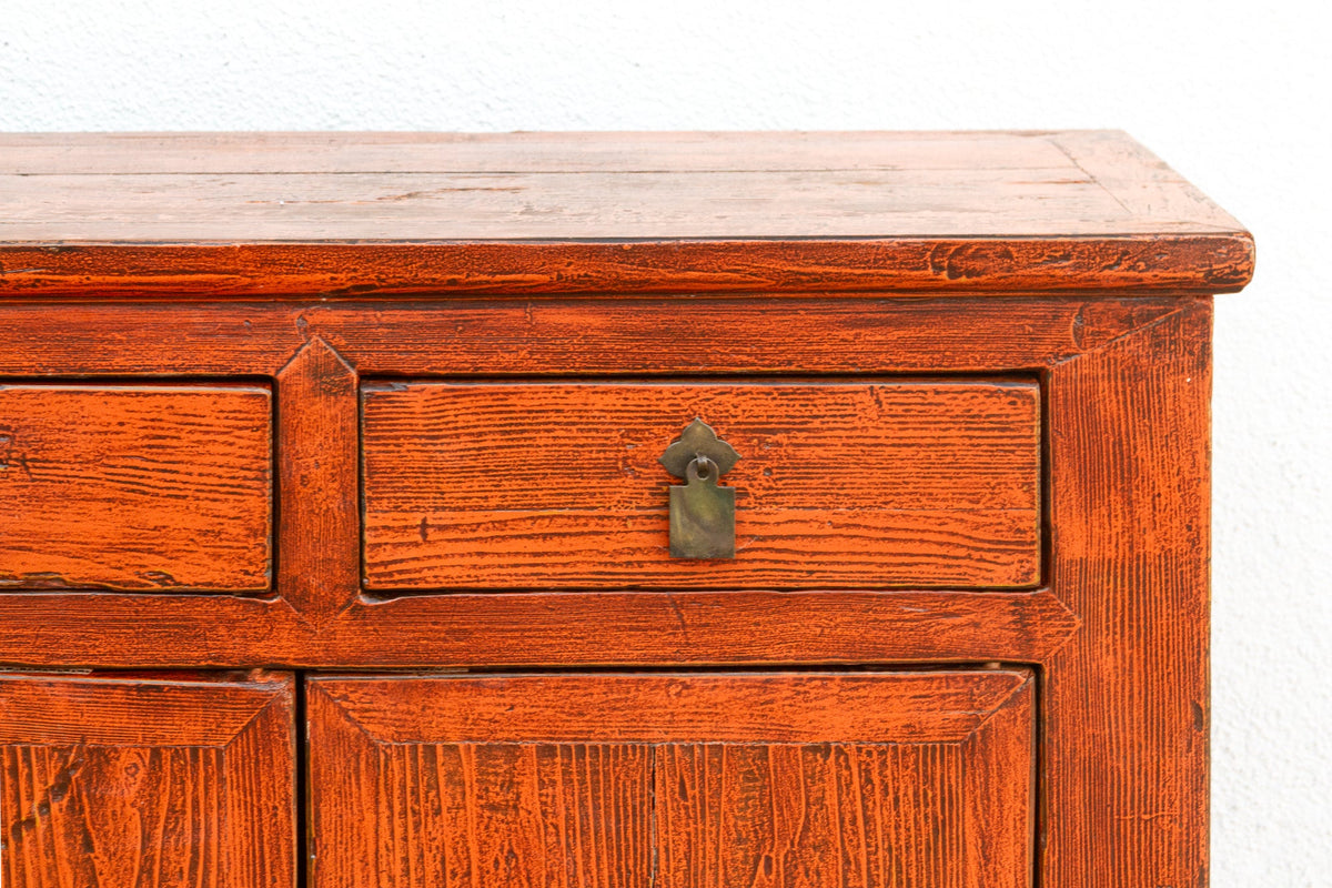 Vintage Rust Orange Painted Sideboard