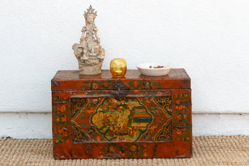 Rare 18th Century Tibetan Hand-Painted Chest