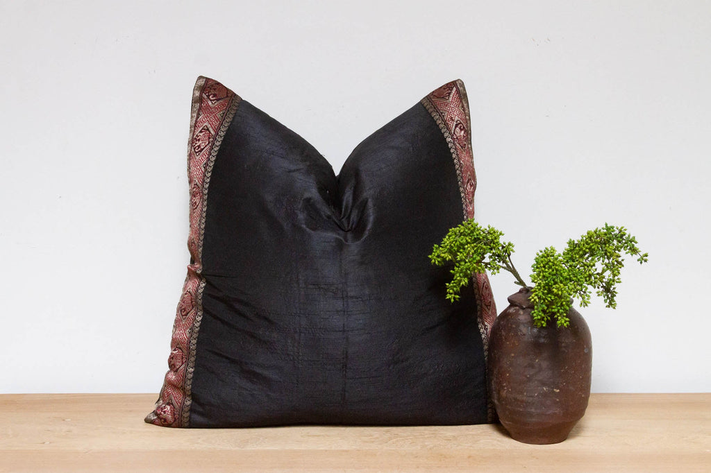 Midnight Black Festive Silk Euro Pillow Cover
