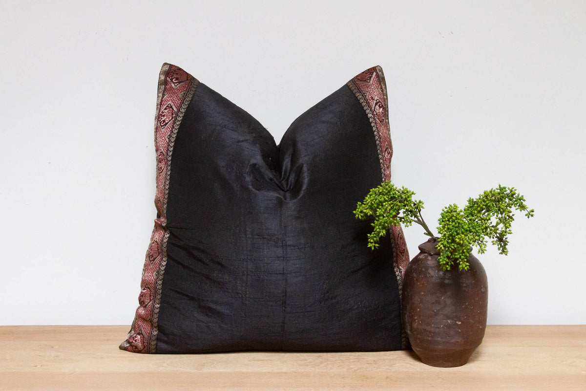 Midnight Black Festive Silk Euro Pillow Cover