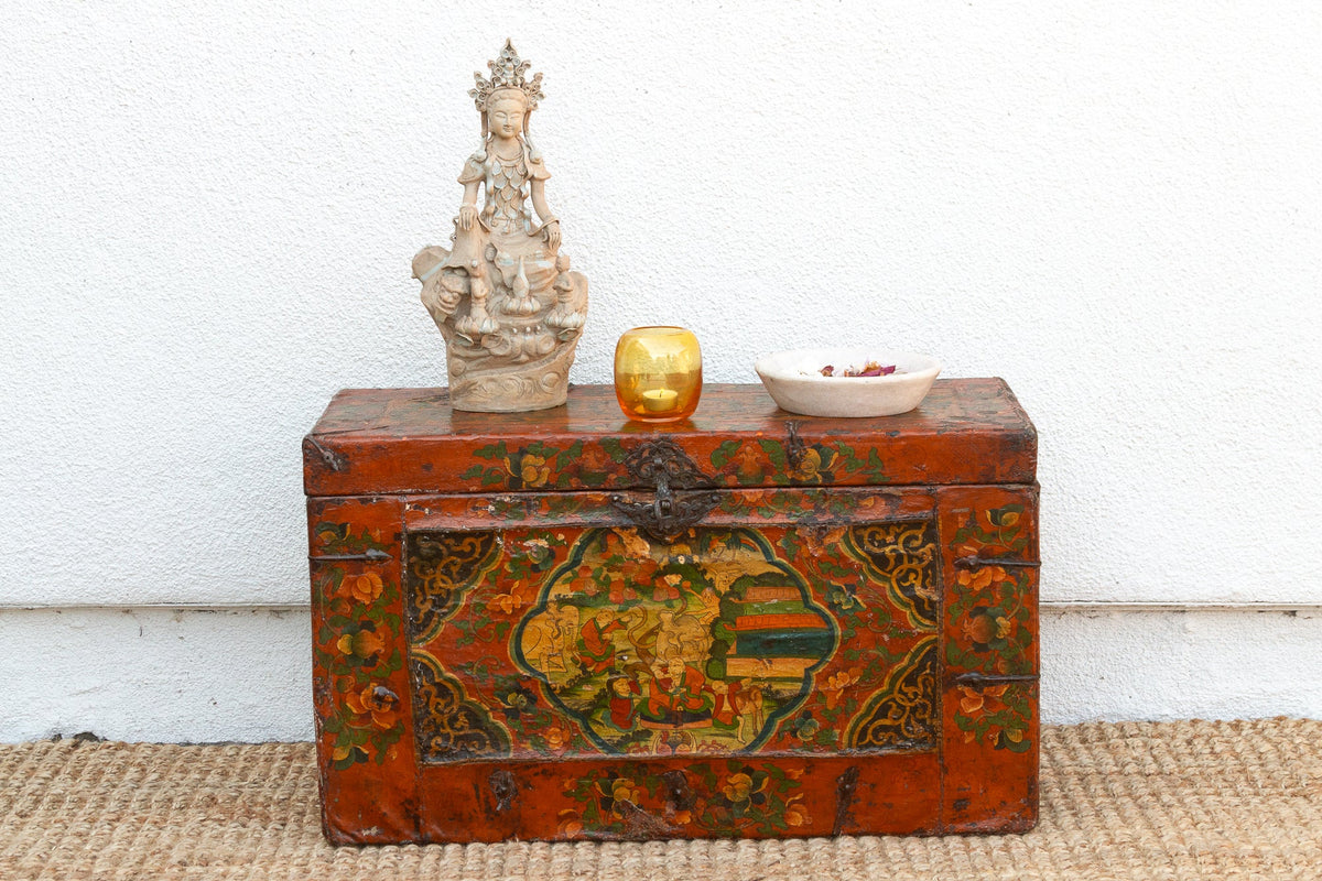 Rare 18th Century Tibetan Hand-Painted Chest
