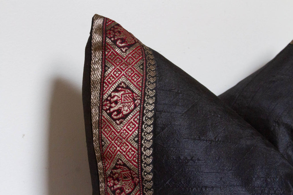 Midnight Black Festive Silk Euro Pillow Cover