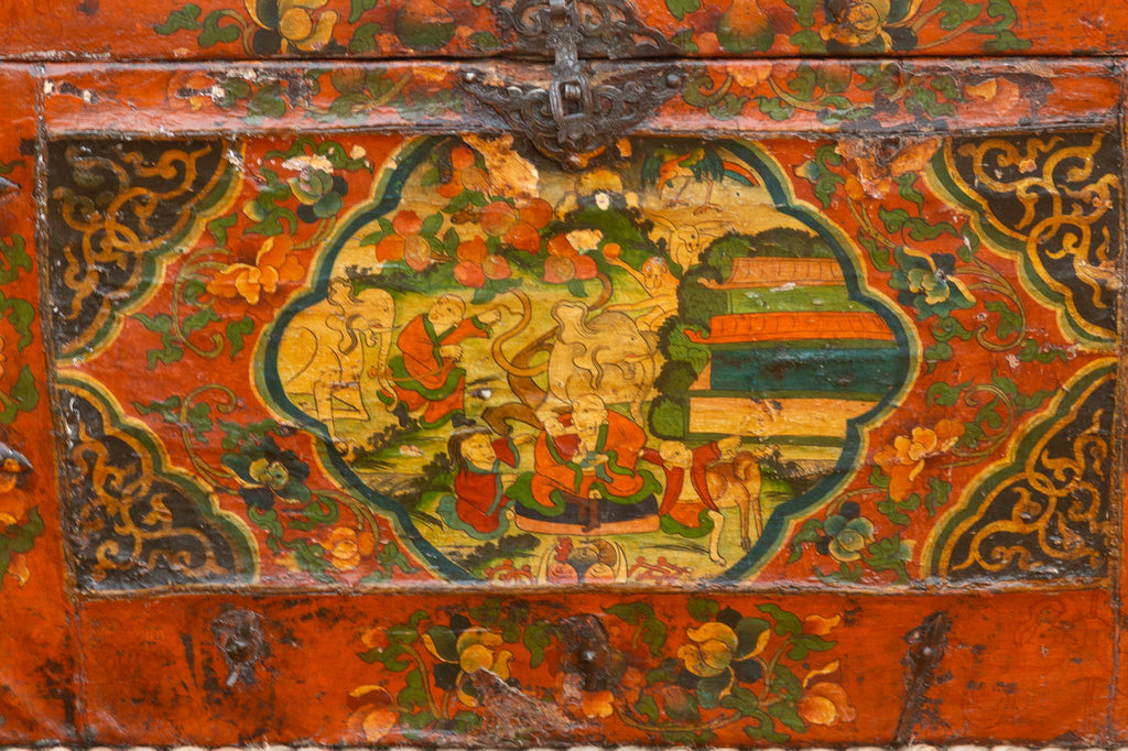 Rare 18th Century Tibetan Hand-Painted Chest