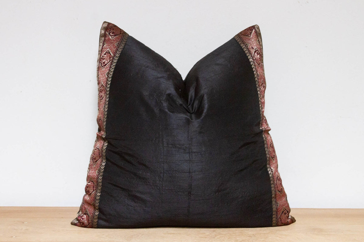 Midnight Black Festive Silk Euro Pillow Cover