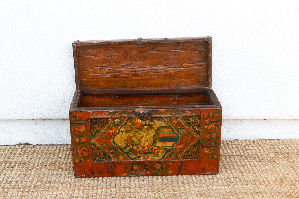 Rare 18th Century Tibetan Hand-Painted Chest