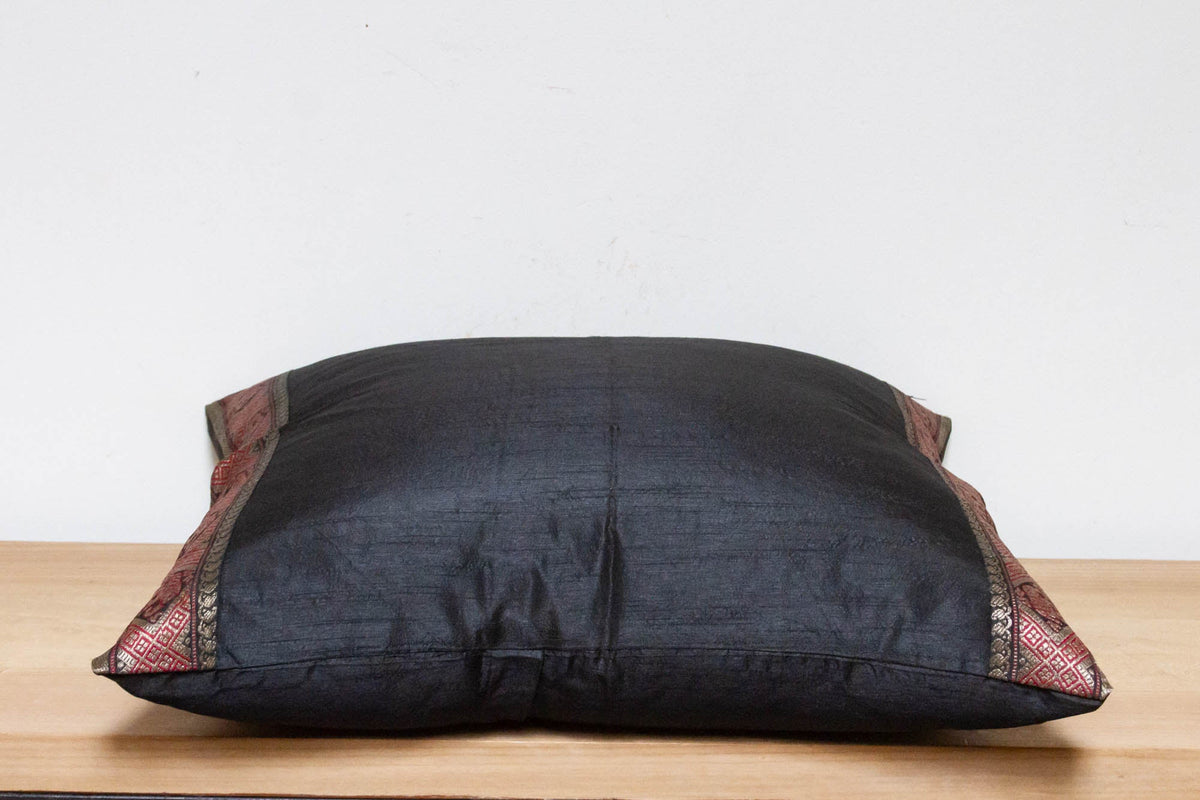 Midnight Black Festive Silk Euro Pillow Cover