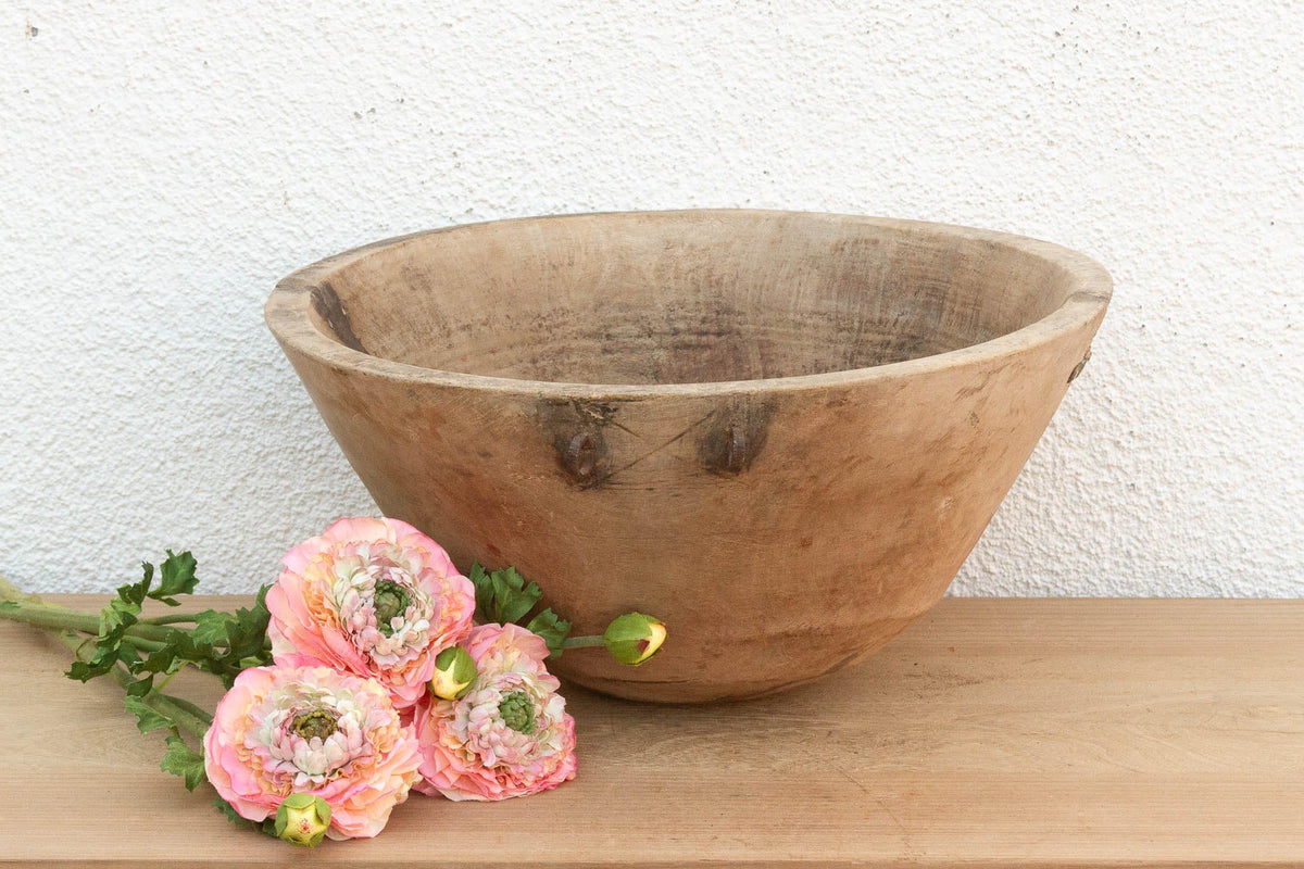 Bleached Raw Wood African Dough Bowl