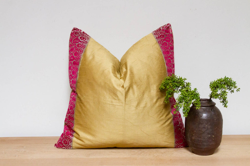 Jaislmer Gold Festive Silk Euro Pillow Cover