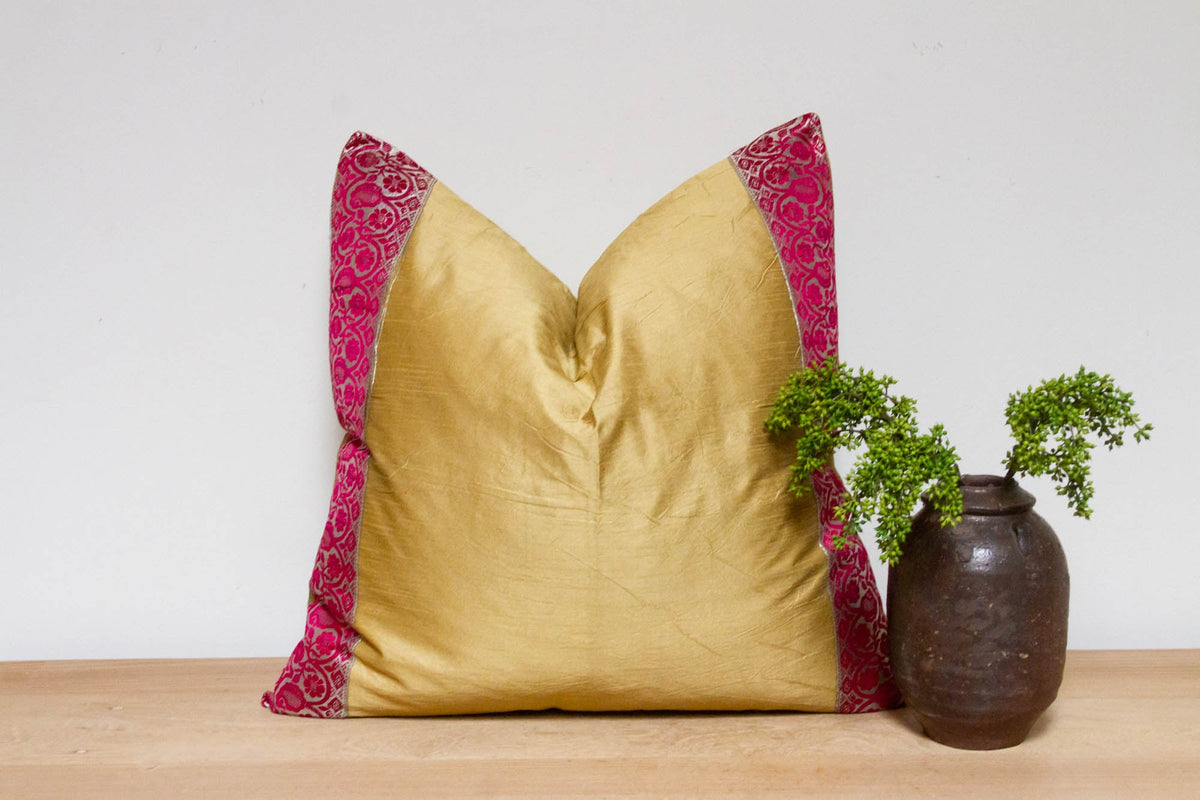Jaislmer Gold Festive Silk Euro Pillow Cover
