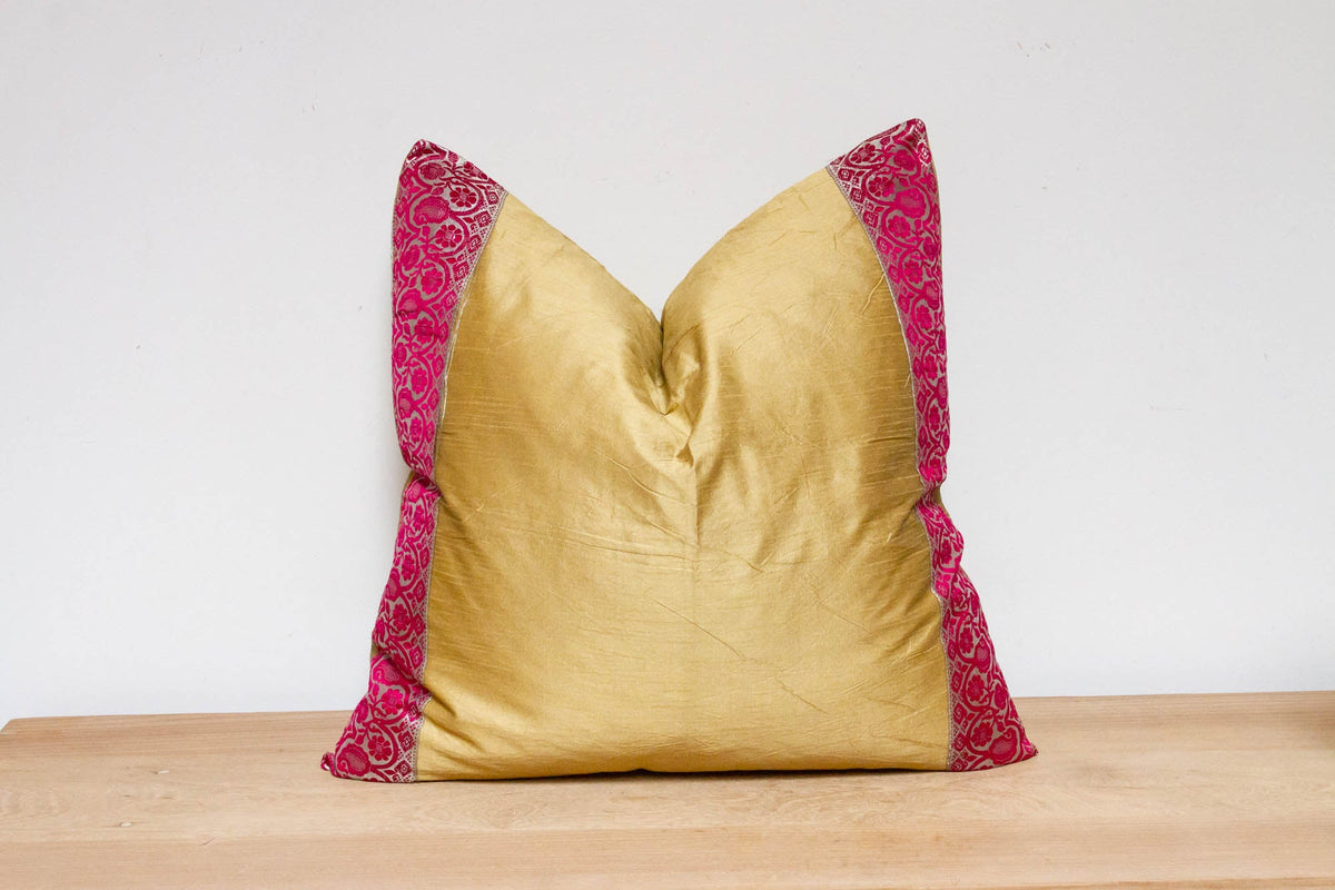 Jaislmer Gold Festive Silk Euro Pillow Cover